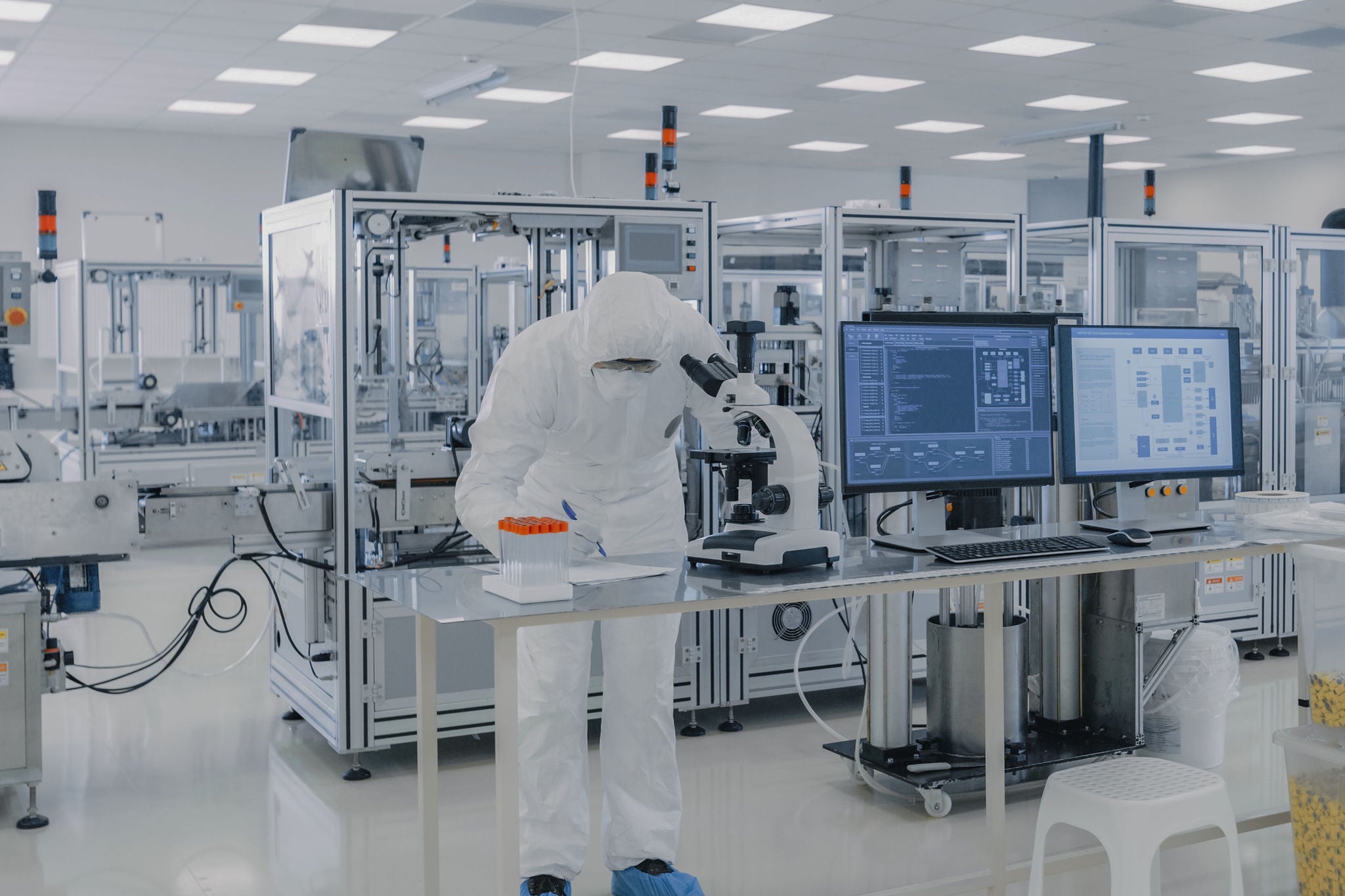 Manufacturing Laboratory where Scientists in Protective Cover