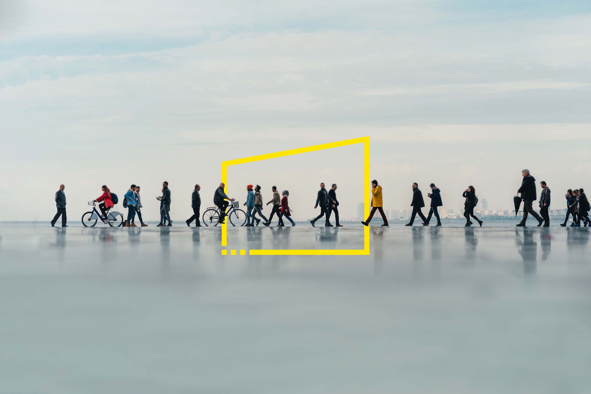  People walking with reflection on a rainy day
