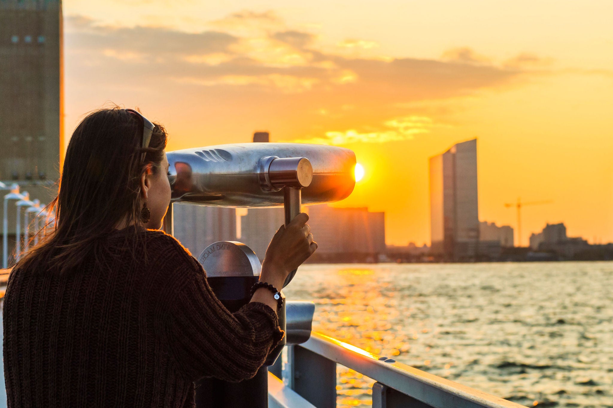 Hudson River, Sunset, Telescope,
