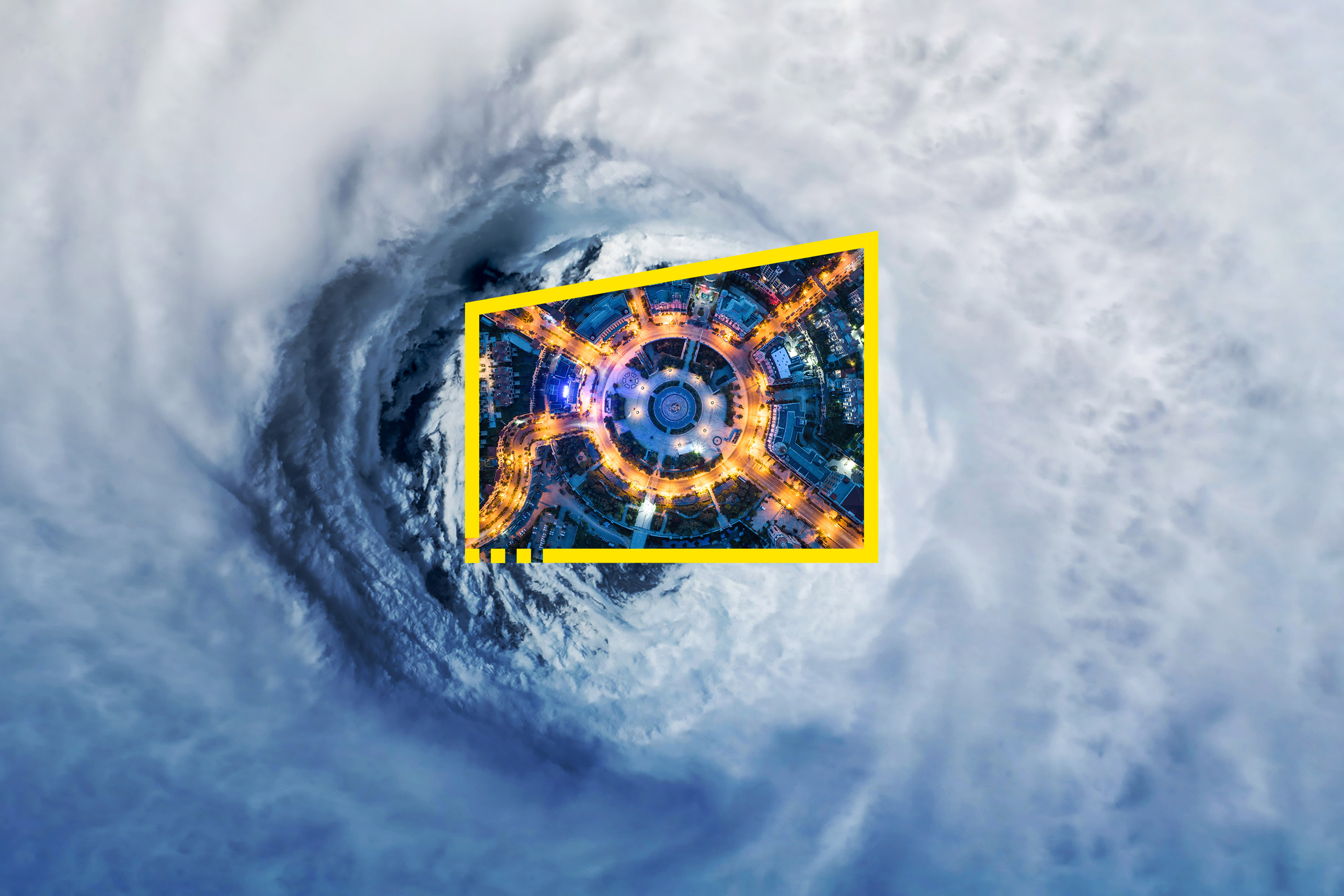 Reframe your future clouds city circle static